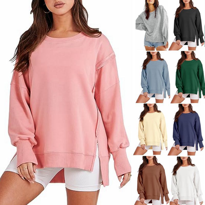 Solid Oversized Sweatshirt Crew Neck Long Sleeve Pullover Hoodies Tops Fashion Fall Women Clothes Winter