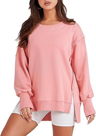 Solid Oversized Sweatshirt Crew Neck Long Sleeve Pullover Hoodies Tops Fashion Fall Women Clothes Winter