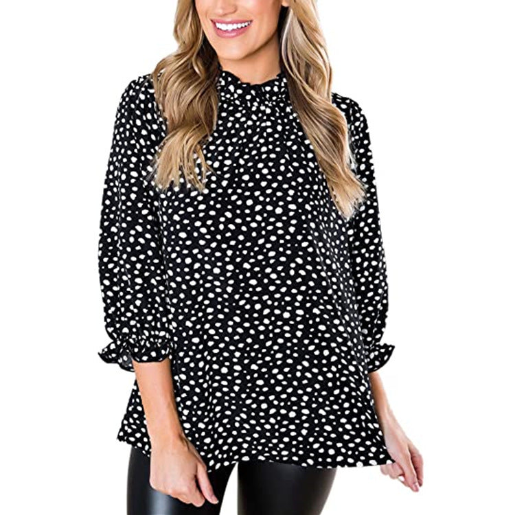 women top casual floral print long sleeve pleated loose