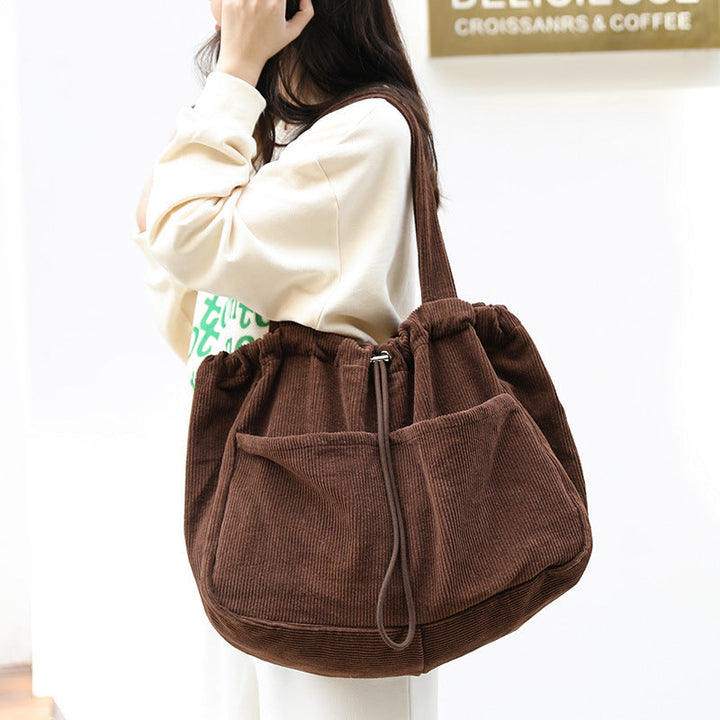 Ins Corduroy Shoulder Bags Drawstring Multi-pocket Handbag Women Underarm Bags