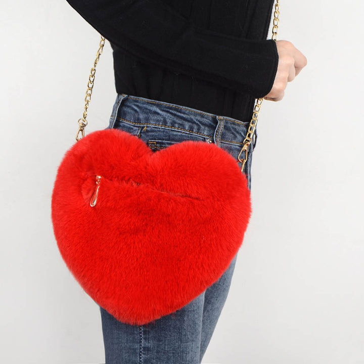 women plush chain shoulder bags valentine'